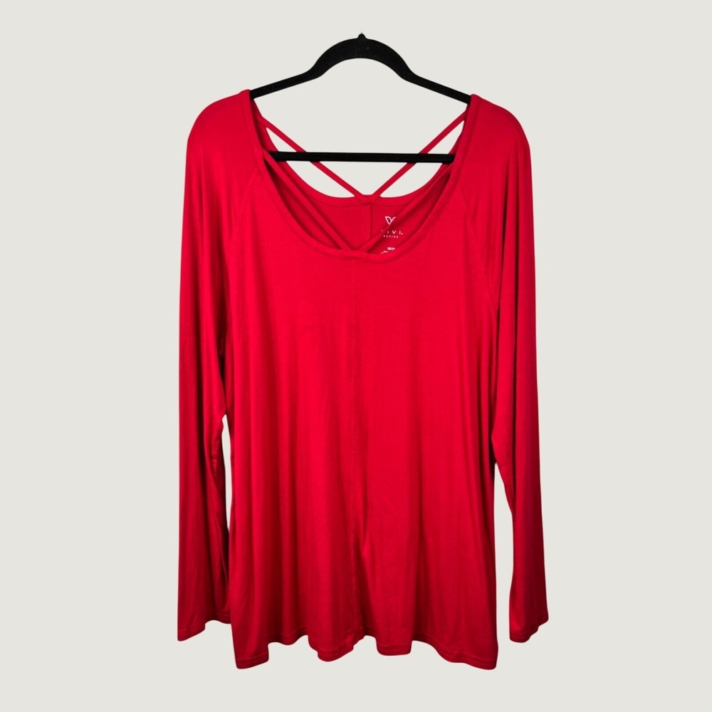Livi Active Top 18 Red Long Sleeve Strappy Back Activewear Plus Size